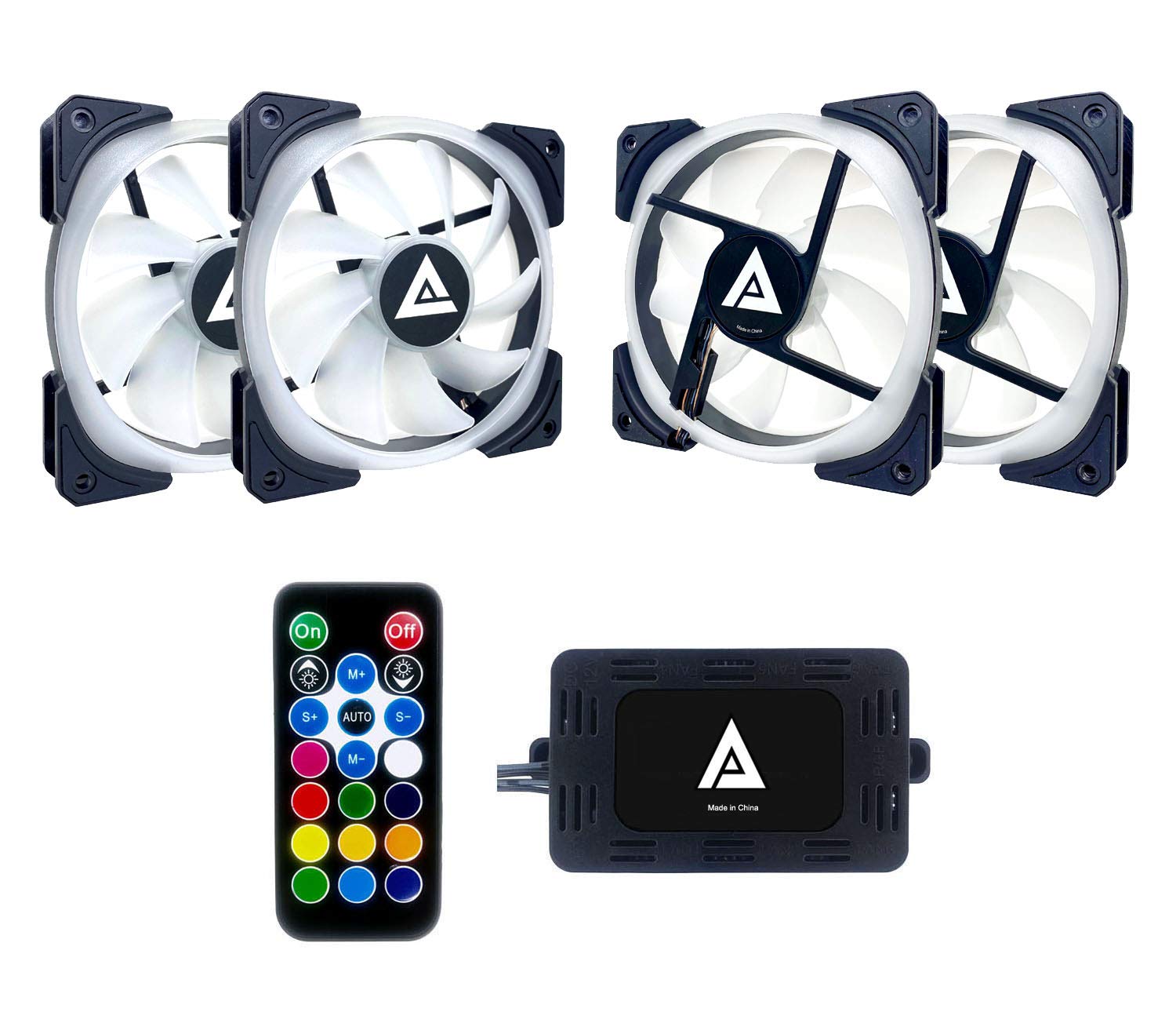 Apevia LP412L-RGB Lunar Pro 120mm Silent Dual-Ring RGB Color Changing LED Fan for Gaming with Remote Control, 28x LEDs & 8X Anti-Vibration Rubber Pads (4-pk)