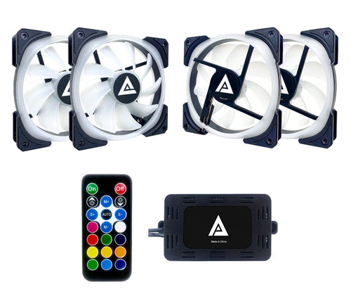 Apevia LP412L-RGB Lunar Pro 120mm Silent Dual-Ring RGB Color Changing LED Fan for Gaming with Remote Control, 28x LEDs & 8X Anti-Vibration Rubber Pads (4-pk)