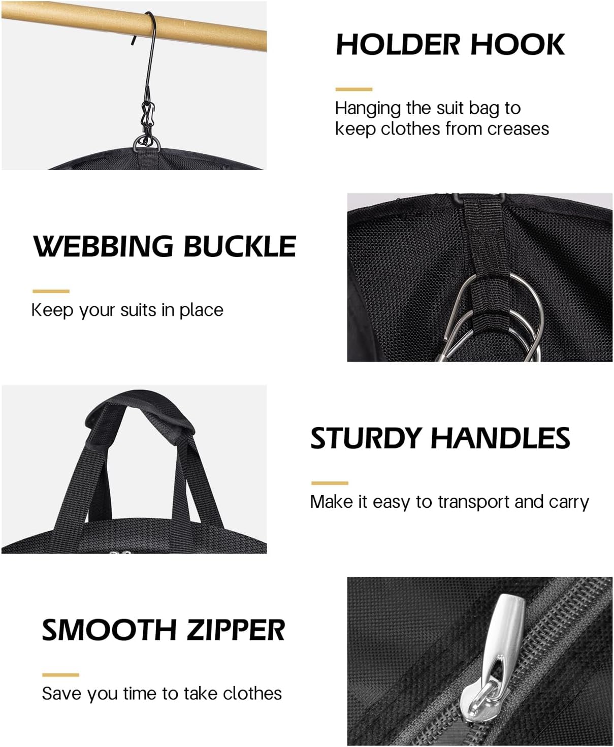 SLEEPING LAMB Carry On Garment Bag for Travel, 43’’ Heavy Duty Suit Bag for Men Travel with Metal Hook, Waterproof Convertible 2 in 1 Garment Duffle Bag for Hanging Clothes in Business Trip, Black