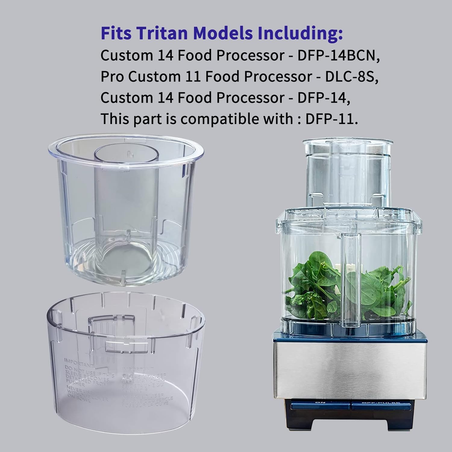 DLC-018BGTX (DLC-018BGTX-1) Large Pusher and Sleeve Assembly Fit for Food Processors, Compatible with Cuisinart Tritan Custom Food Processor DFP-14BCN, DLC-8S, DFP-14, DFP-11
