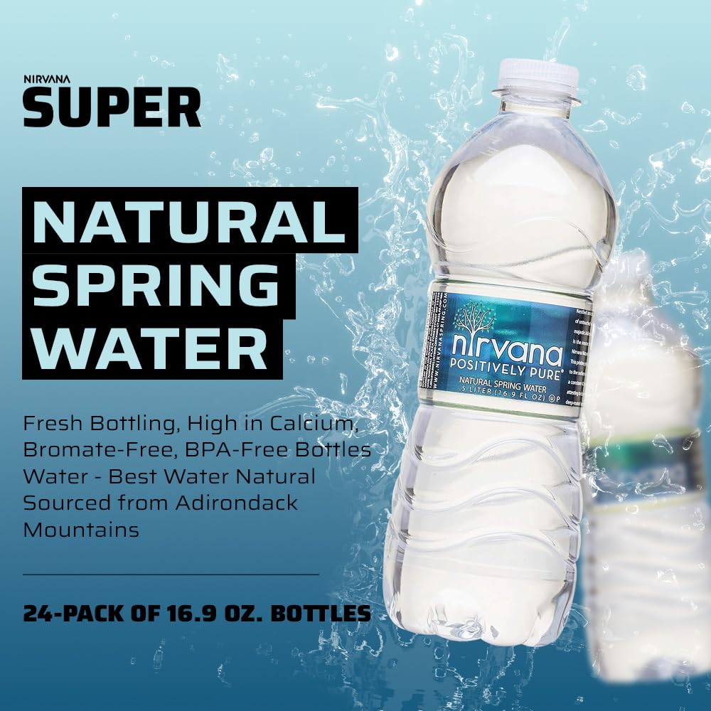 Nirvana Natural Spring Water - Fresh Bottling, High in Calcium, Bromate-Free, BPA-Free Bottles Water - Best Water Natural Sourced from Adirondack Mountains - (16.9 fl oz - 24 Bottles)