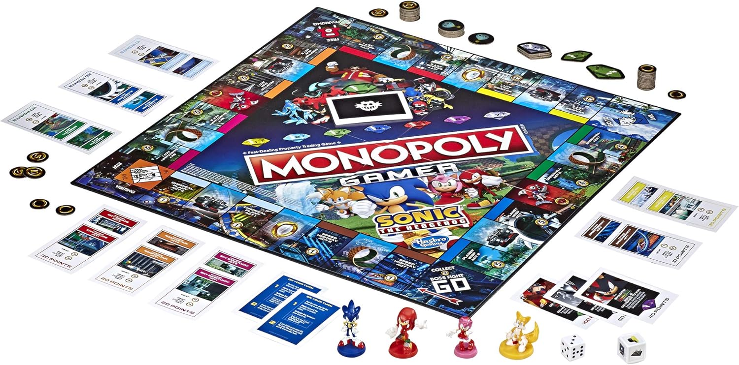 Monopoly Gamer Sonic The Hedgehog Edition Board Game for Kids Ages 8 & Up; Sonic Video Gamer Themed Board Game