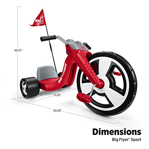 Radio Flyer Deluxe Big Flyer 16 Inch Big Front Wheel Chopper Style Tricycle with Adjustable Seat Recommended for Ages 3 to 7, Red