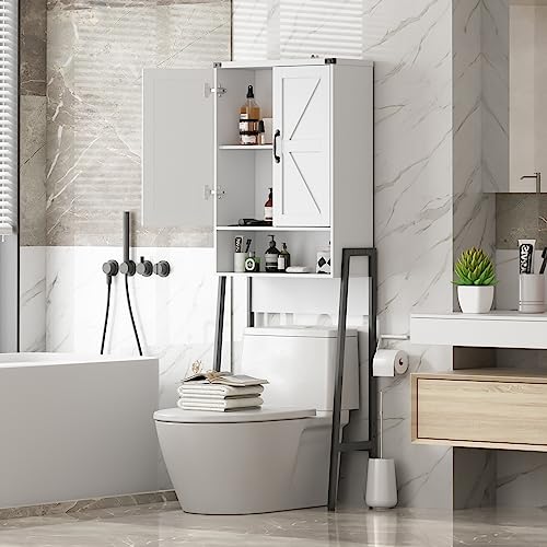 Over The Toilet Storage Cabinet/ Organizer with 2-Door Blinds Design, Freestanding Space Saver Bathroom Toilet Rack/ Stands