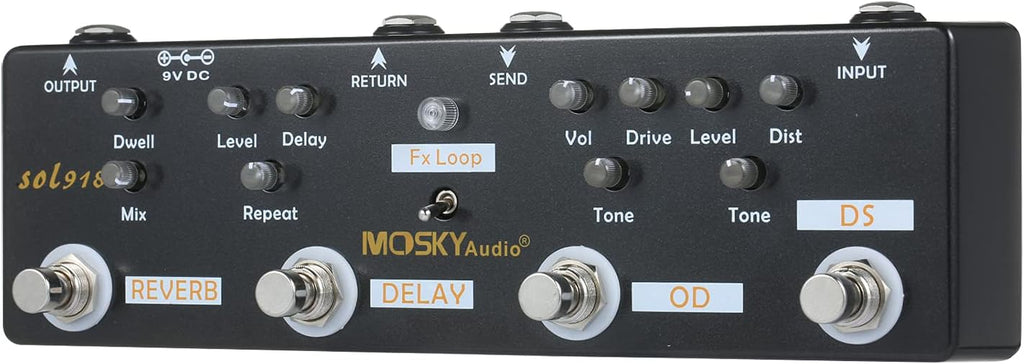 SOL918 5-in-1 Multi Effect Pedal Combined Effect Guitar Pedal True Bypass Multi-in-one Combined Effect Device Reverb Delay FX Loop Overdrive Distortion for Guitar Bass Electro-acoustic