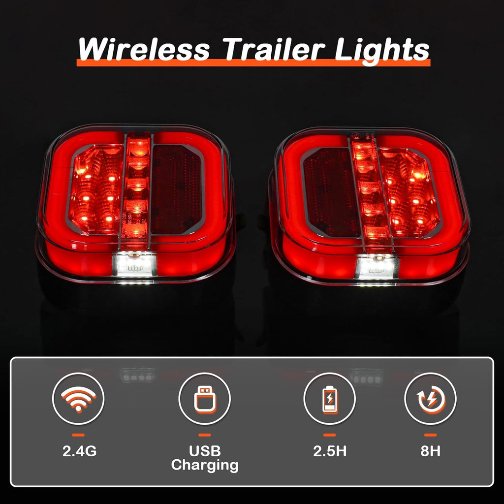 Yinaolan Magnetic Wireless LED Trailer Rear Lights Kit,Wireless Trailer Lights for Towing,2PCS Rechargeable Universal LED Tail Light Kit for Tow Truck Trailers, Caravans, Campers, RVs, Vans, Boats