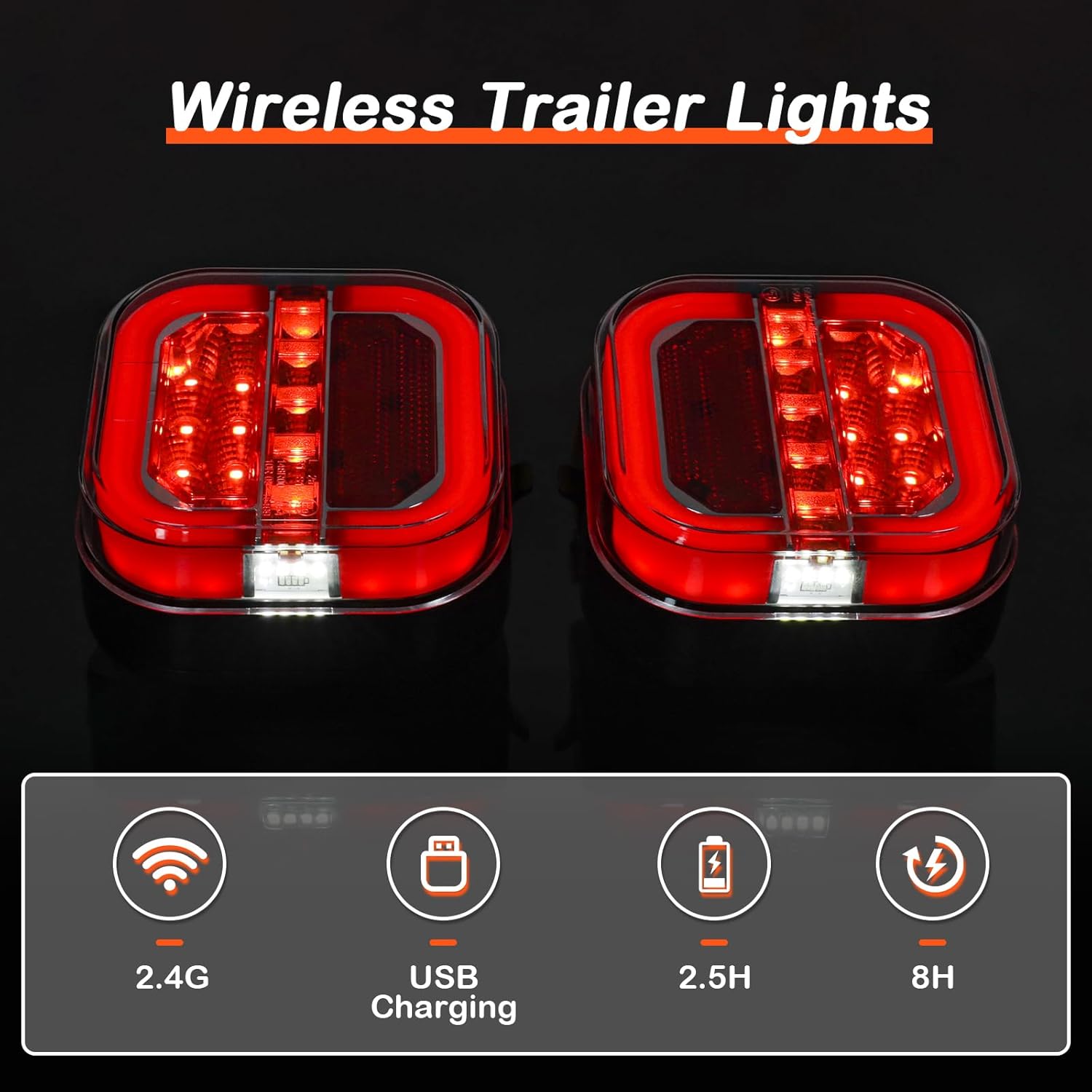 Yinaolan Magnetic Wireless LED Trailer Rear Lights Kit,Wireless Trailer Lights for Towing,2PCS Rechargeable Universal LED Tail Light Kit for Tow Truck Trailers, Caravans, Campers, RVs, Vans, Boats