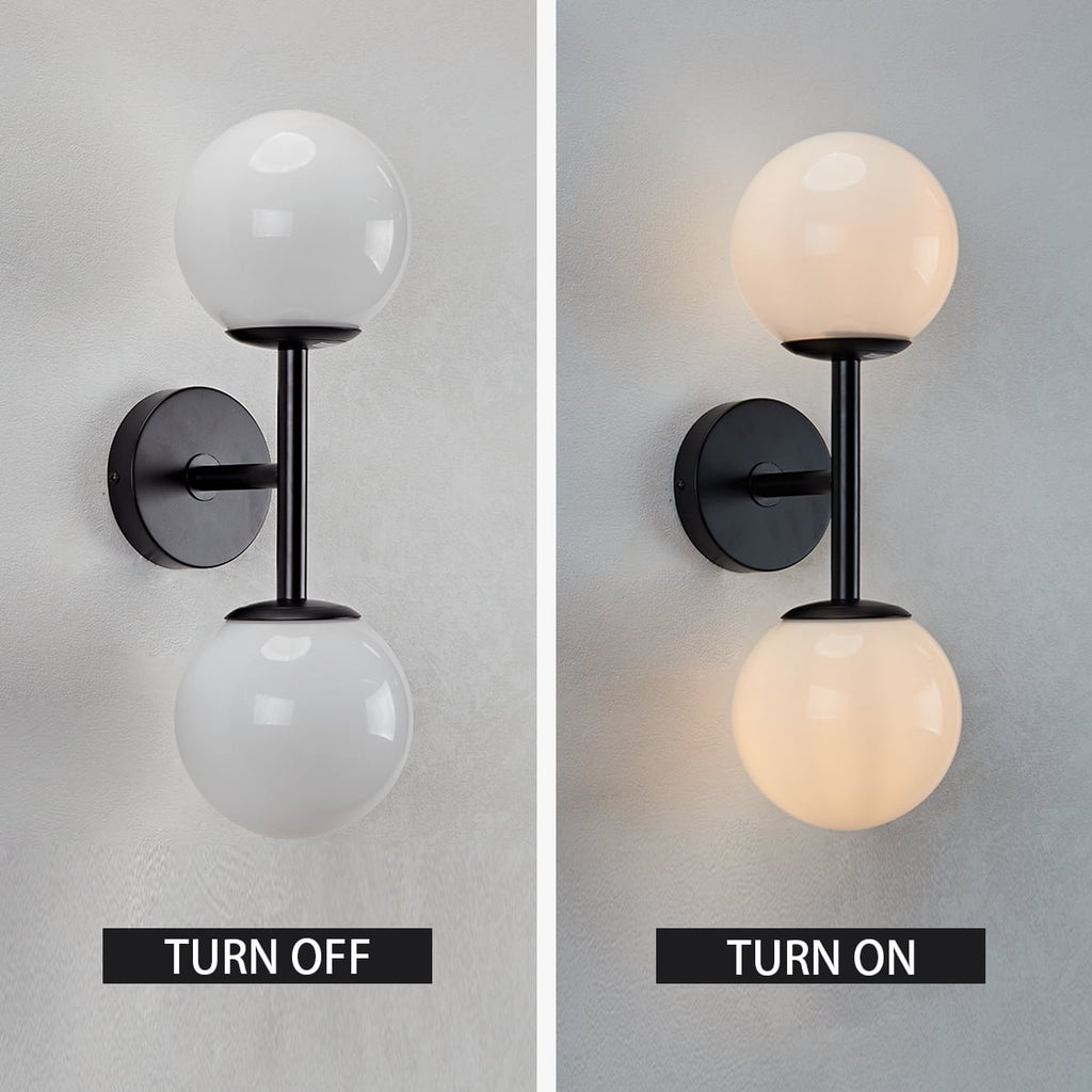Modern Black Milk Glass Double Sconce - Stylish Bathroom Vanity Light & Kitchen Wall Sconce