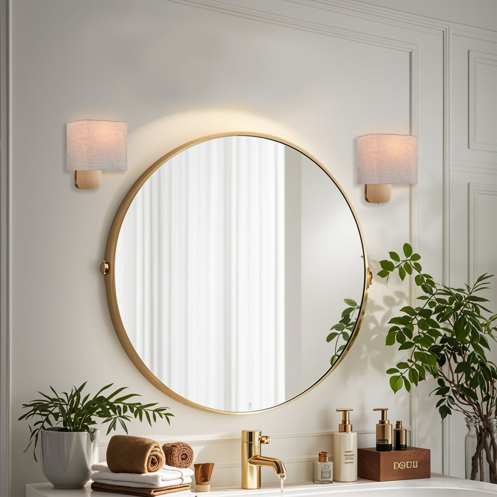Modern Aleena Sconce with Linen Shade, Bedroom Wall Light Sconces, Modern Bathroom Sconces