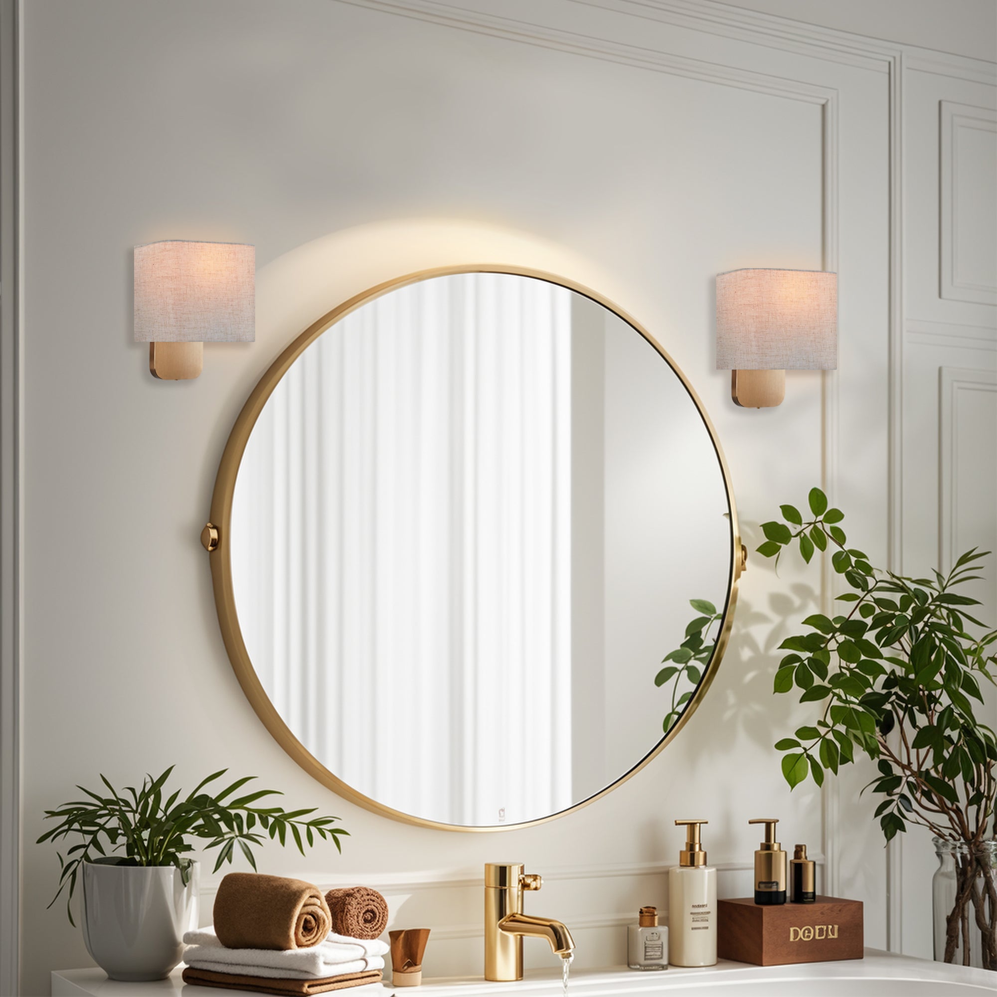 Modern Aleena Sconce with Linen Shade, Bedroom Wall Light Sconces, Modern Bathroom Sconces