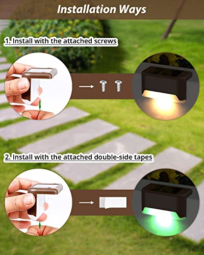 Solar Deck Lights Outdoor 8 Pack,Solar Lights Outdoor for Patio Brown Solar Step Lights LED Waterproof Lighting for Fence, Stair, Deck,Patio,Yard (Warm White)