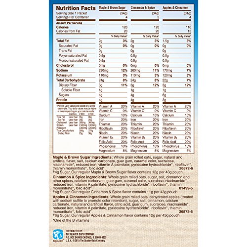 Quaker Instant Oatmeal Lower Sugar, Flavor Variety Pack, 10 Count Boxes, 11.5 Ounce, (Pack of 4)