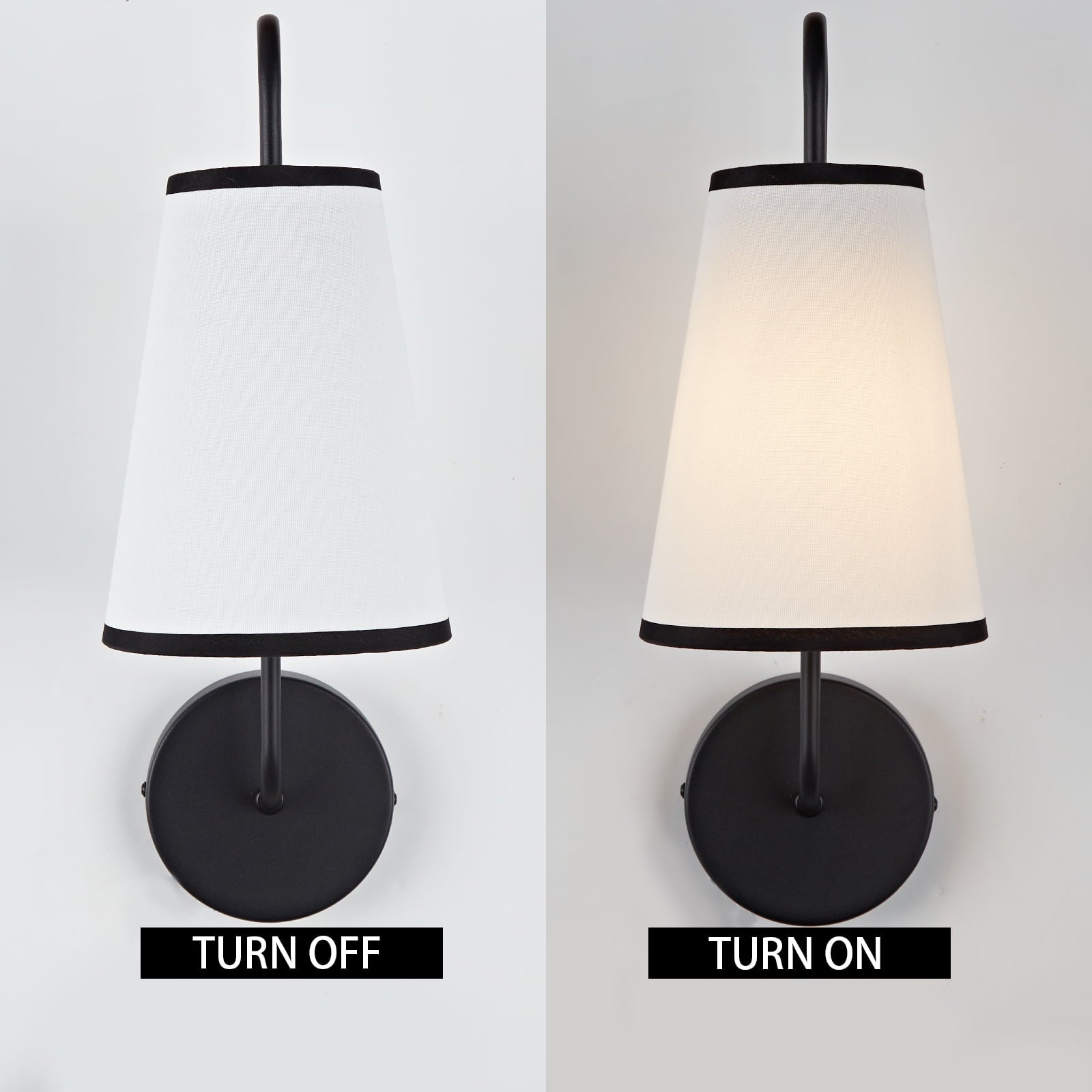 Minimal Elegant Black Sconce, Modern White Linen Shade Sconce for Bedroom, Living Room, Bathroom