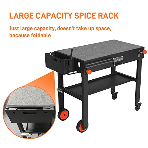 Outdoor Grill Table,Blackstone Griddle Stand,BBQ Prep Table With Wheels And Seasoning Tray,Universal Grill Cart Fit 17 Inch Or 22 Inch Griddle,Folds Flat Quickly Ninja Grill Stand