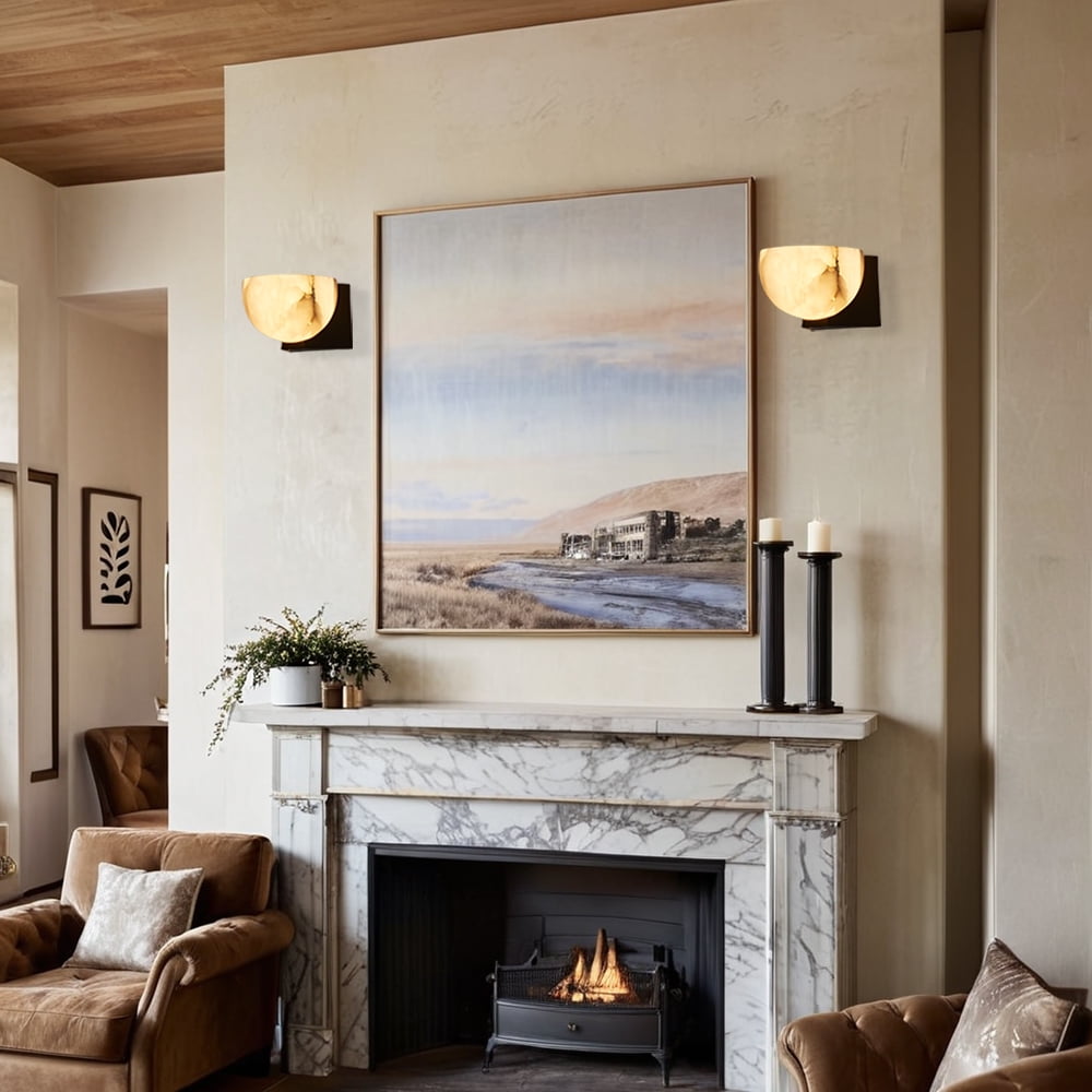 Elegant Handcrafted Alabaster Wall-Mounted Sconce - Natural Black Wall Light for Living Room & Bedroom