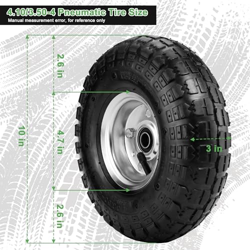 (2 Pack) 4.10/3.50-4 Tire and Wheel - 10 Inch Heavy Duty Pneumatic Tire with 5/8" Bearings and 2.2" Offset Hub - Compatible with Hand Truck, Wheelbarrow, Wagon, Gorilla Carts